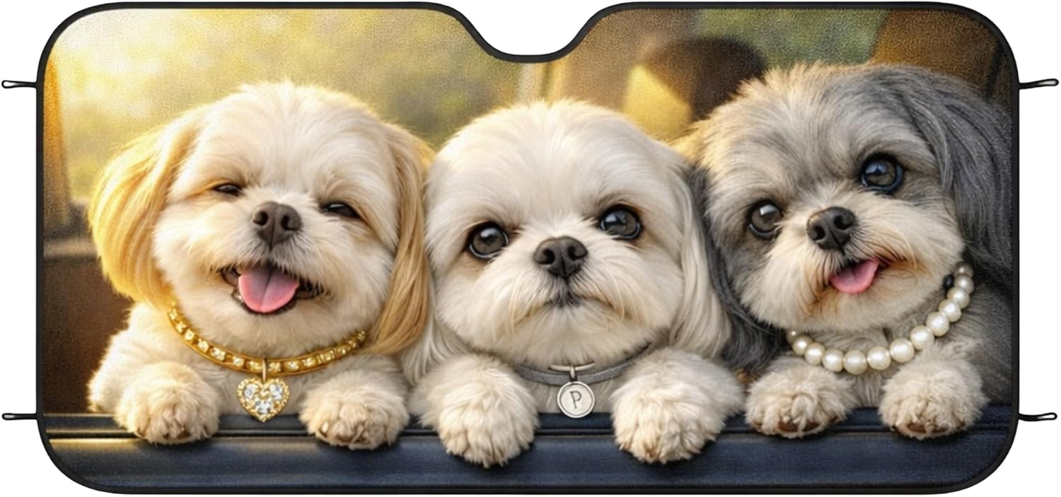 ThangPham Shop Funny Dog Car Sunshade, Cute Dog Windshield Sun Shade, Pet Lover Auto Sun Visor Cover