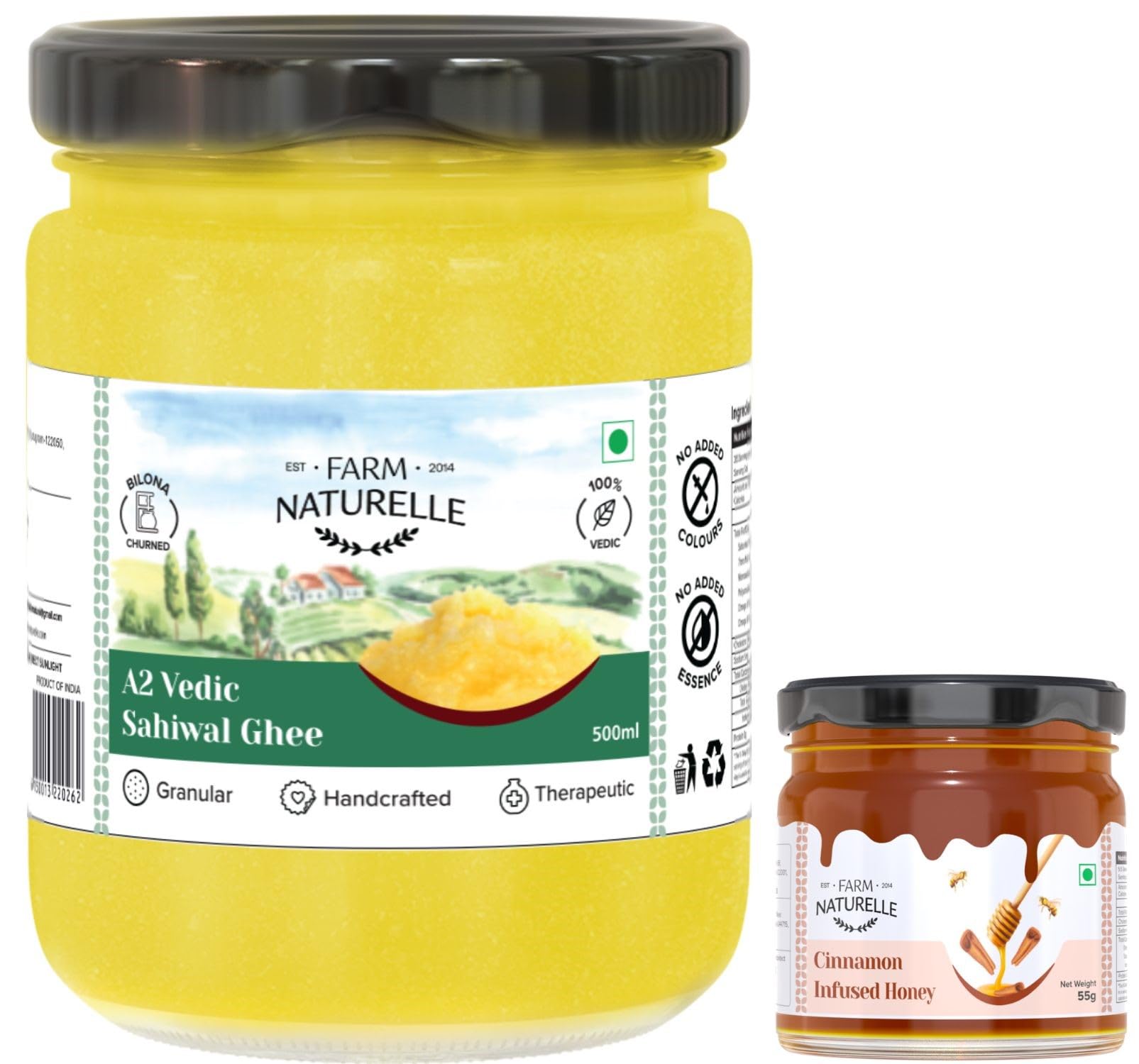 Farm Naturelle-A2 Desi Ghee Cow from Grass Fed Sahiwal Cows | Vedic Bilona method-Curd Churned-Golden | Grainy & Aromatic, Keto Friendly, NON-GMO | (500ml) +Free 55g Cinnamon Honey Worth of 99/- (B0CZ16T2QV) Amazon Price History, Amazon Price Tracker
