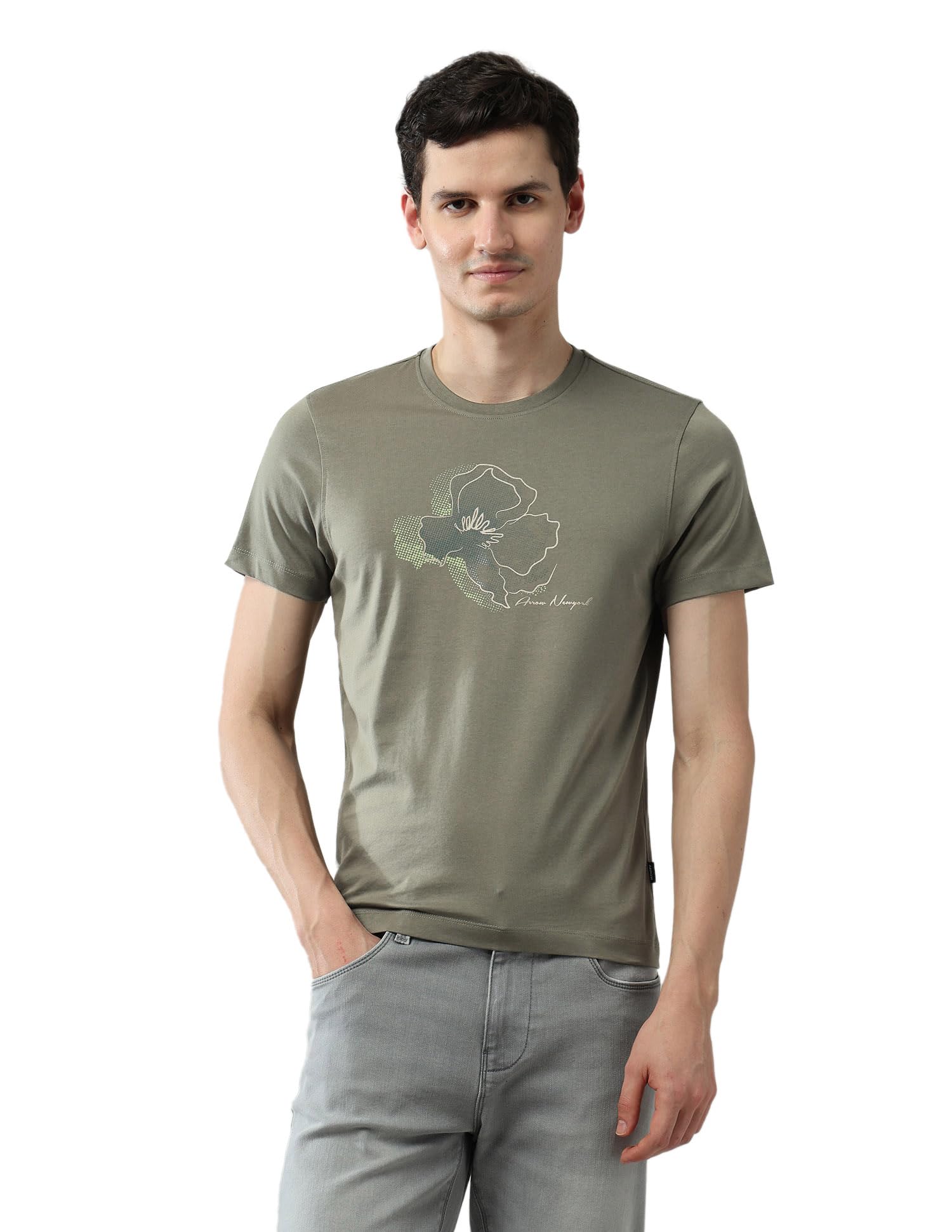 Arrow New York Men's Graphic Printed Pure Cotton Night is Young T-Shirt-picture-12