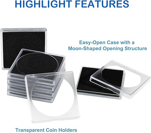 Miniatura 4 de Soportes para monedas, 20 soportes para monedas de dólares plateados, fundas transparentes para coleccionistas con 5 tamaños de junta negra de