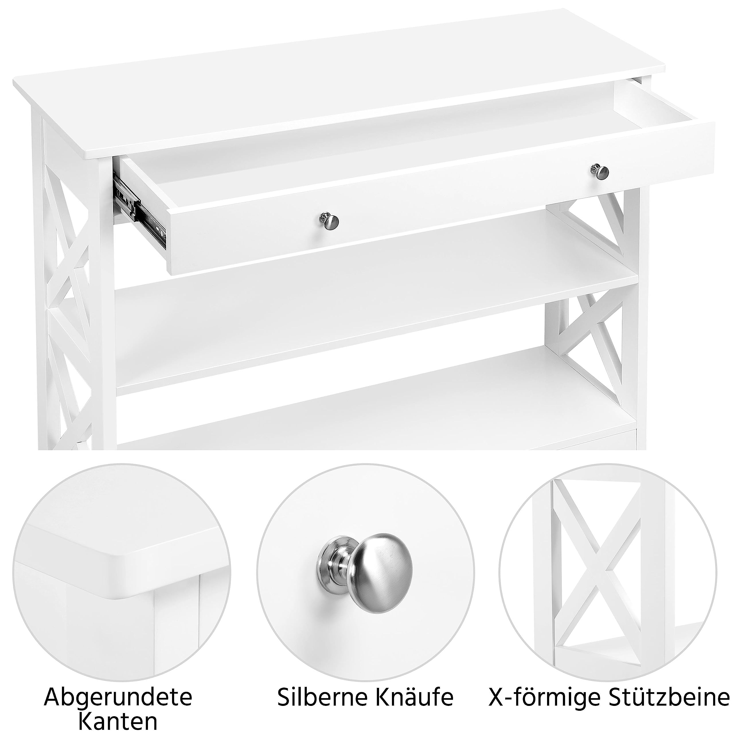 Yaheetech Planken, haltafel met X-vormige steunpoten, entreetafel van hout, sofatafel, sideboard voor woonkamer/entree/hal, 80 × 30 × 80 cm, zwart