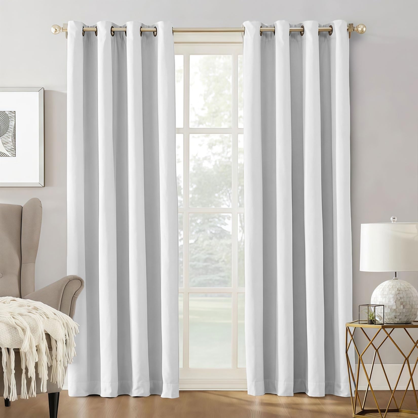 Liujyuan White Blackout Curtains 110 X 275 Cm Room Darkening, Privacy Protection Eyelet Curtain, Window Curtain Insulated Soundproof For Bedroom, Living Room, Door,
