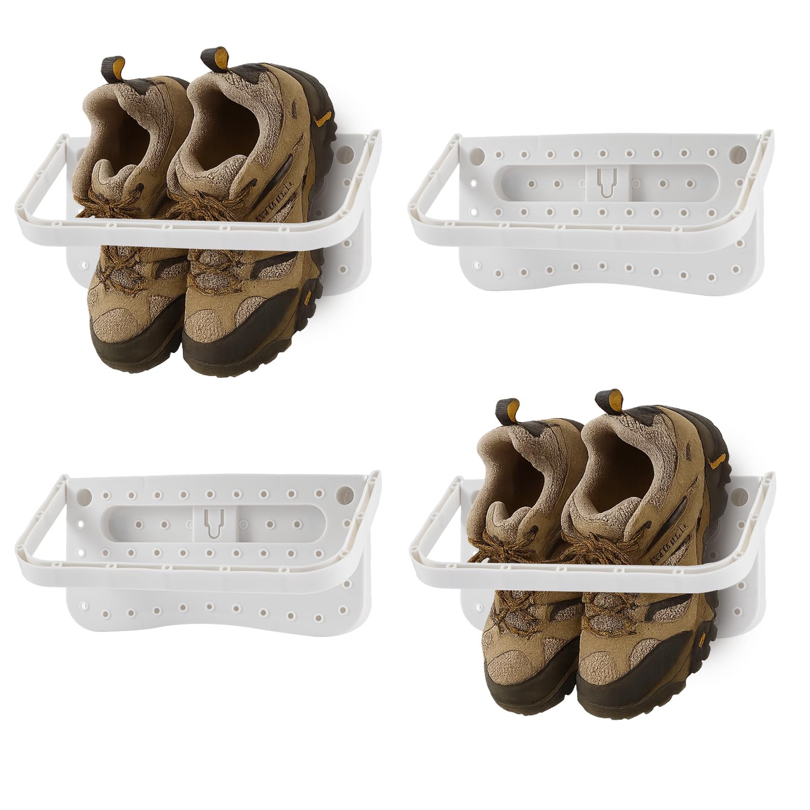SUNNYNEST 4Pcs Shoe Slots 27.9X14.5X2CM Wall Mounted Shoes Rack Shoe Holder Foldable Campervan Storage Ideas Wall Mounted Shoe Rack Hanging Shelf Door Shoes Hangers for Entryway Over the Door Hangers