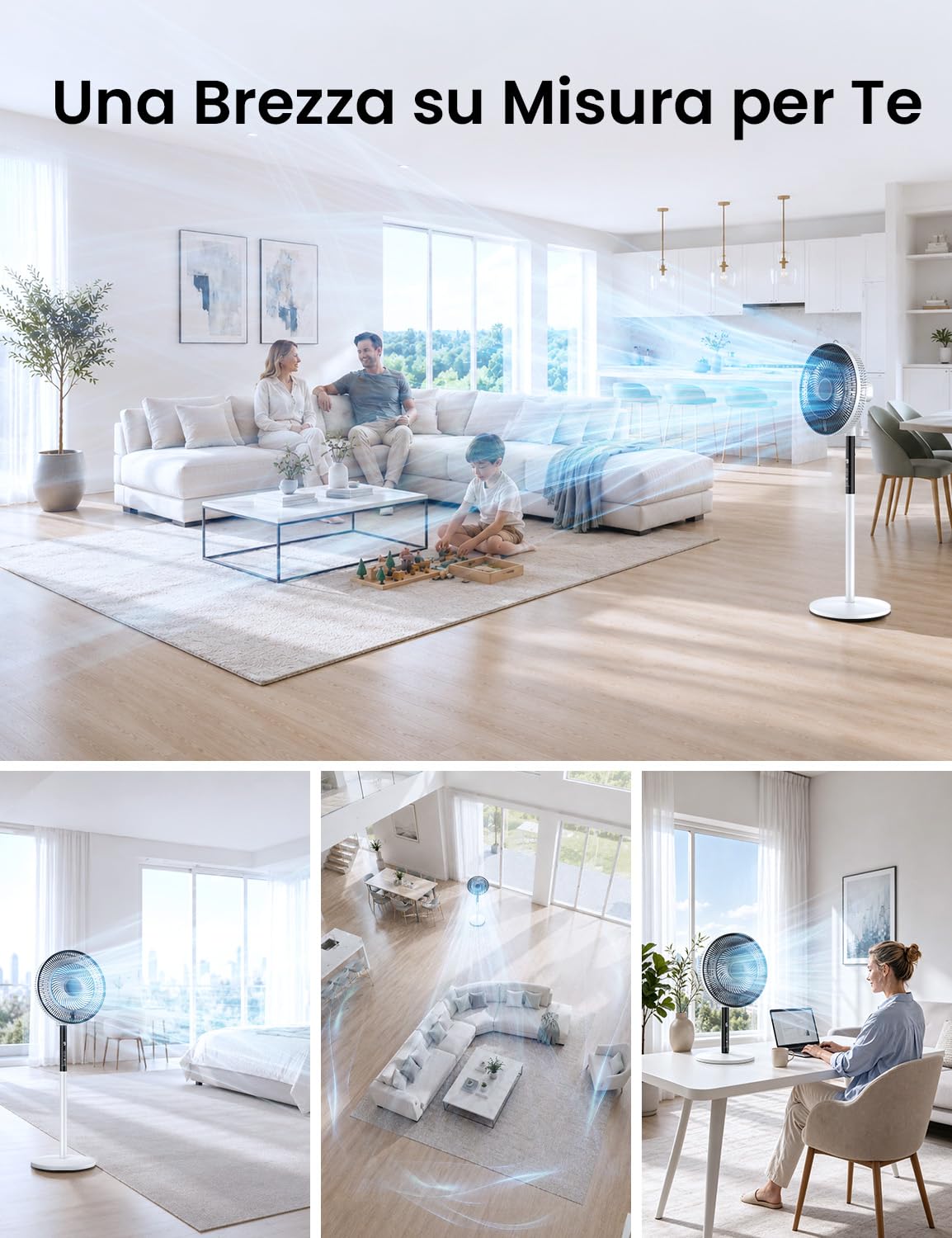 Rintea Ventilatore a Piantana, 22W, 9 Velocità Ventilatore Silenzioso con Telecomando,Oscillazione 90°, 4 Modalità, Flusso d'Aria Potente, Altezza Regolabile, Ideale per Casa e Ufficio