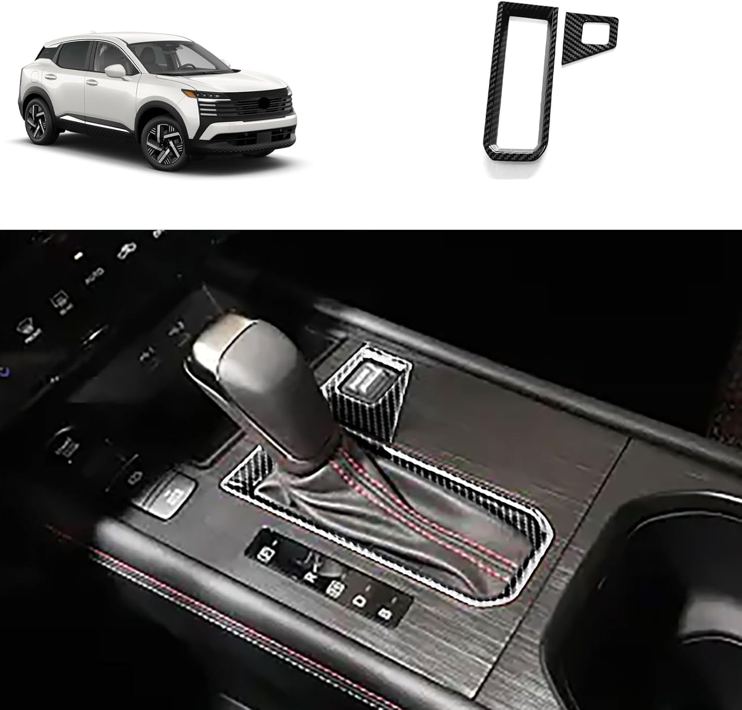 Gear Shift Panel Cover Compatible with Nissan New Kicks 2025 2026 Gear Shift Console Panel Trim Interior Car Accessories ABS 2PCS(Carbon Fiber Style)