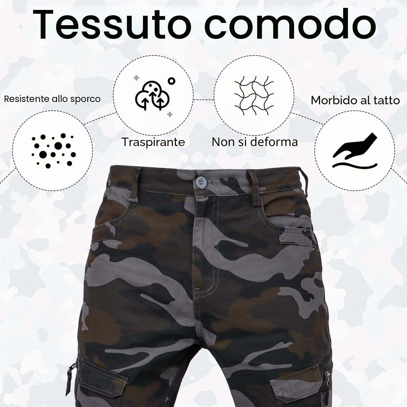 Pantaloni da Lavoro Cargo da Uomo, Pantaloni Casual da Esterno Mimetici in Cotone - Abbigliamento da Trekking da Campeggio con 10 Tasche
