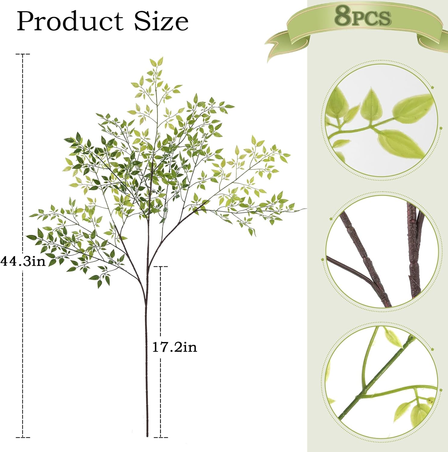 Rowfad 8 Pcs Artificial Nandina Branches, 43.3 inches Long Stem Green Faux Plants for Vase Indoor Greenery Home Decor (8, Green, Large)