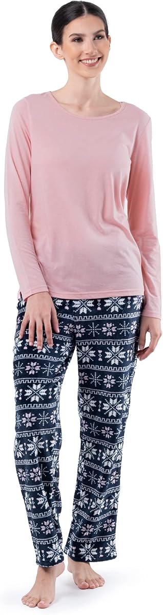 Fruit of the Loom Conjunto de dormir con pantalón polar y top de punto ante para mujer