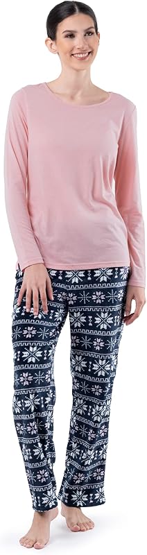 Fruit of the Loom Conjunto de dormir con pantalón polar y top de punto ante para mujer