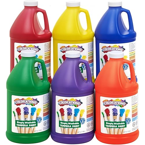 Colorations Paraben-Free Simply Washable Tempera Paint, Rainbow Colors- Set of 6, 1/2 Gallons. Non-Toxic and Made in The USA