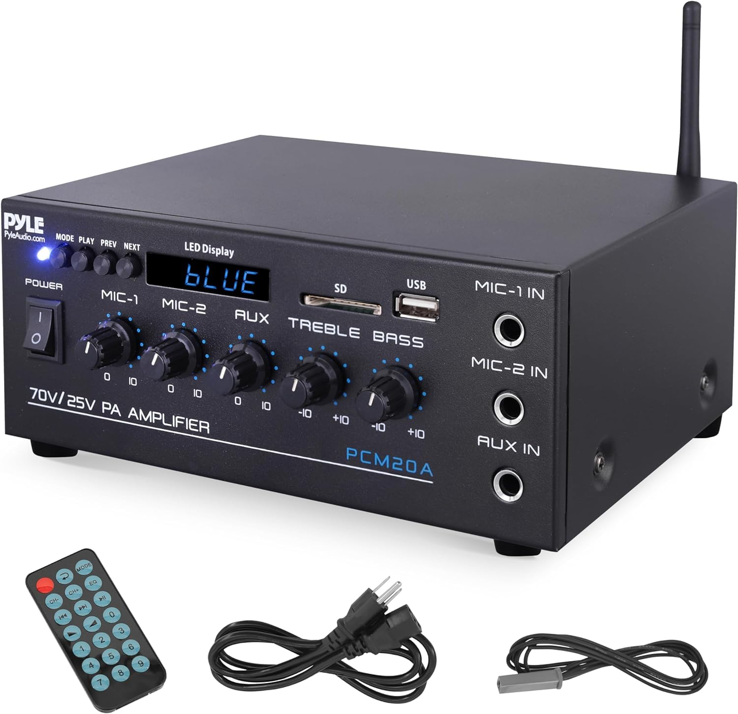 Compact Mini Home Power Amplifier - 40W Smart Small Audio Stereo Receiver w/AUX, 2 Microphone IN, COM/8-Ohm/25V/70V Speakers, LED, Input Selector, For PA, Amplified Speaker Sound System