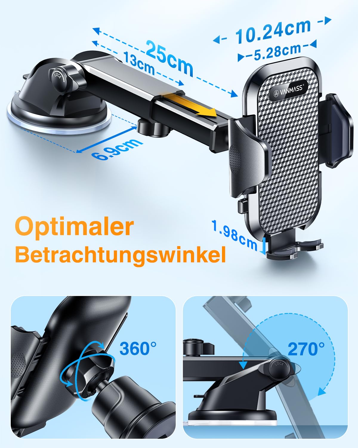 VANMASS 2026【Militär-Klasse】Handyhalterung Auto Upgrade【Stärkste Saugnapf & Lüftungshaken】4 in 1 Handy Halterung Auto 360° Drehbar Handyhalter Auto Armaturenbrett Scheibe Wand für iPhone Samsung usw