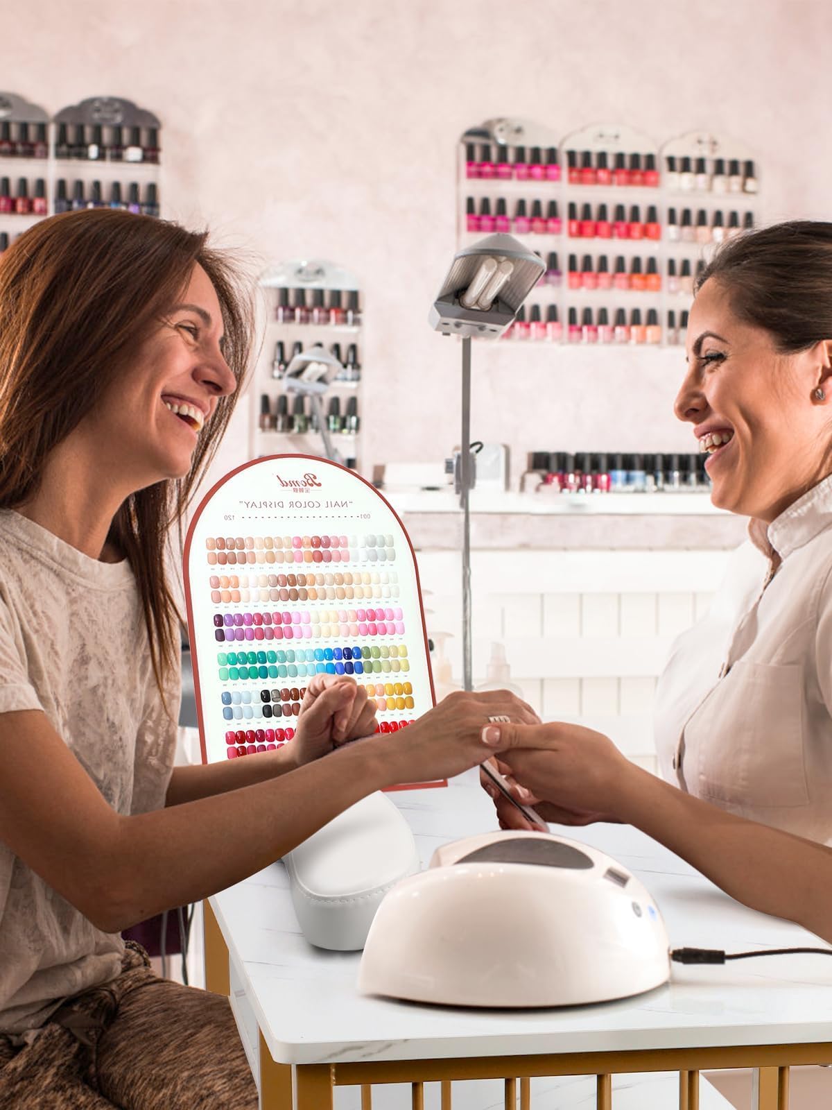 EBANKU Mesa de Manicura, Mesa de Manicura de Doble Capa con Estampado de Mármol Escritorio de Técnico de Uñas con Reposabrazos para Técnicos de Uñas
