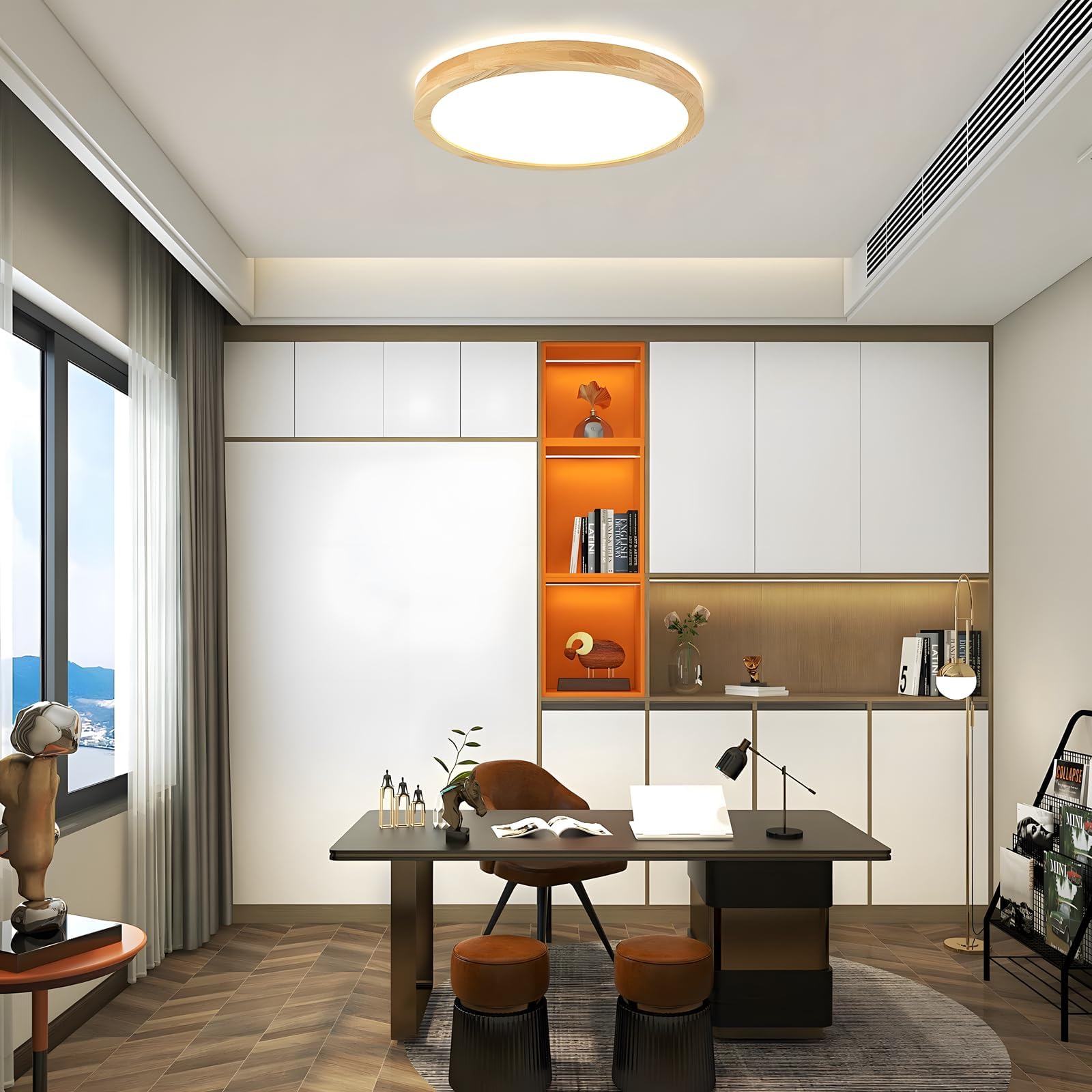 Plafonnier LED Bois, Lampe Ronde en Bois Naturel Lueur à 360° | Blanc naturel 4 500 K, 18 W 1 600 lm | Salon, cuisine, salle à manger, couloir, maison, bureau, chambre d'enfant, bureau(Ø30cm)