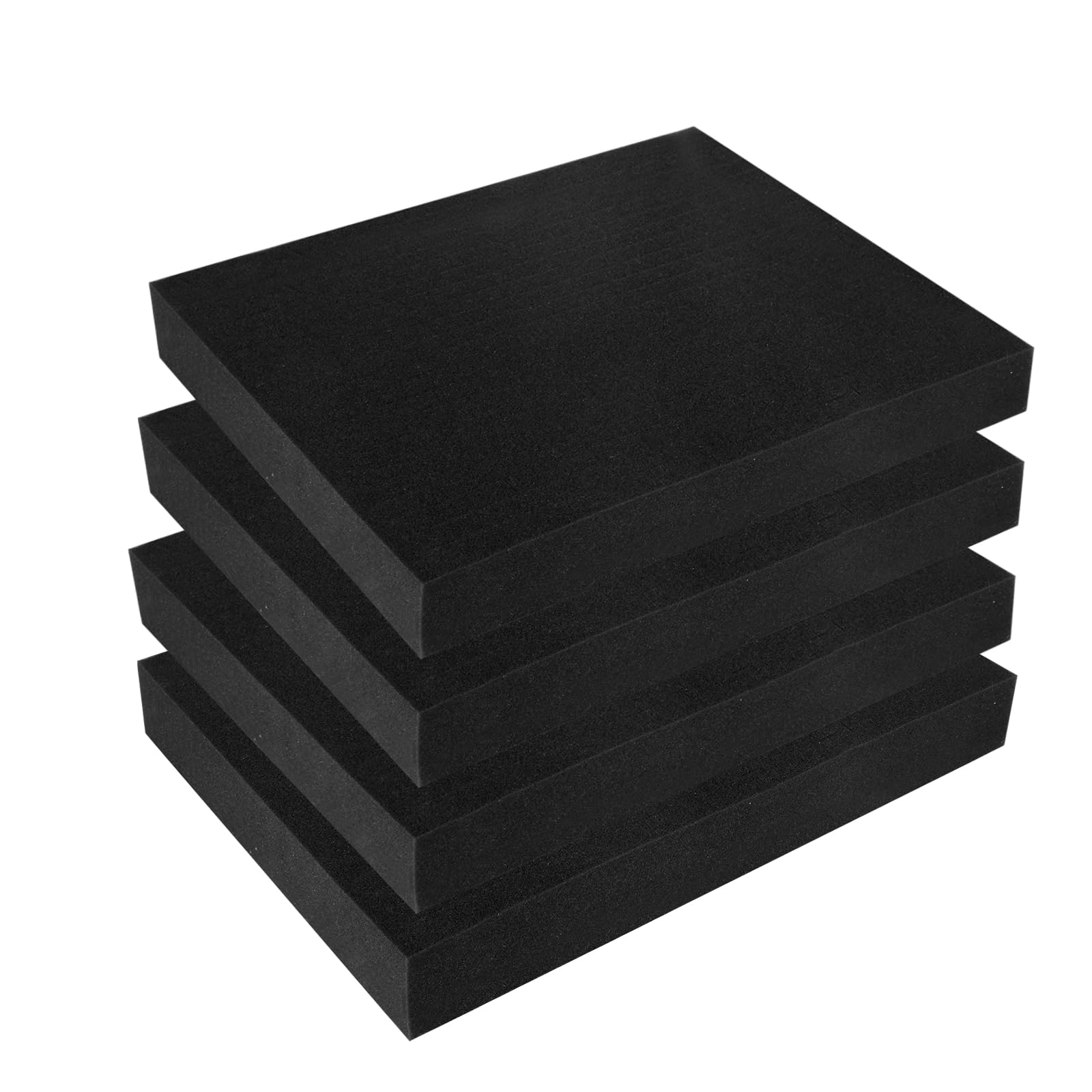 FVIEXE 4 Pack Pick and Pluck Foam Inserts for Cases, Pre-Cut Polyurethane Foam Sheets, Black, 16 x 12 x 2 Inch