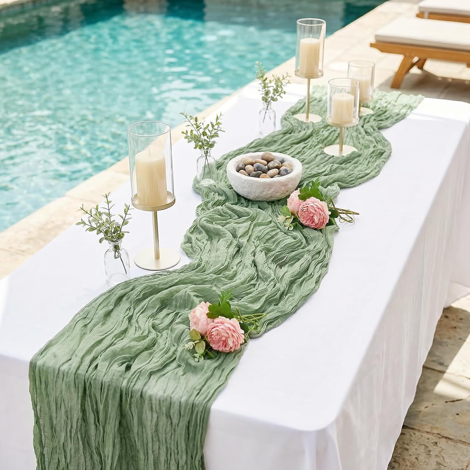 10 Pack Sage Green 17 x 108 Inch Cheesecloth Table Runner - Boho Gauze Sheer Fabric for Wedding Baby Shower Party Home Decor