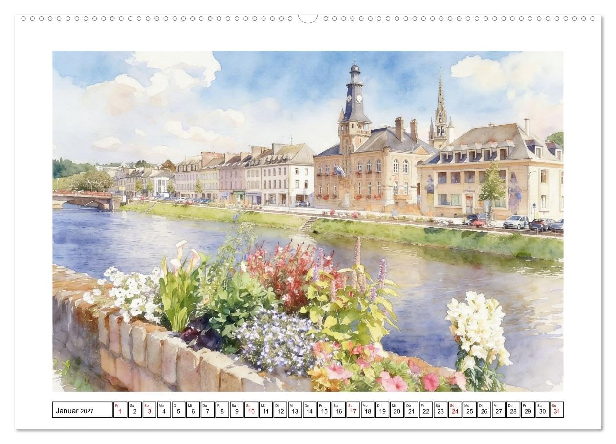 Highlights der Bretagne (hochwertiger Premium Wandkalender 2027 DIN A2 quer), Kunstdruck in Hochglanz: Schönheit der Region im zarten Aquarell-Stil (CALVENDO Orte)