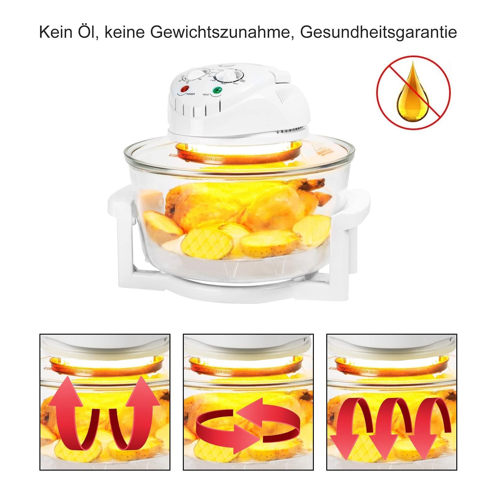 Youyijia Halogenofen 17L, Heißluftofen & Konvektionsofen 1400W mit Erweiterungsring, Backofen für Gemüse & Fleisch