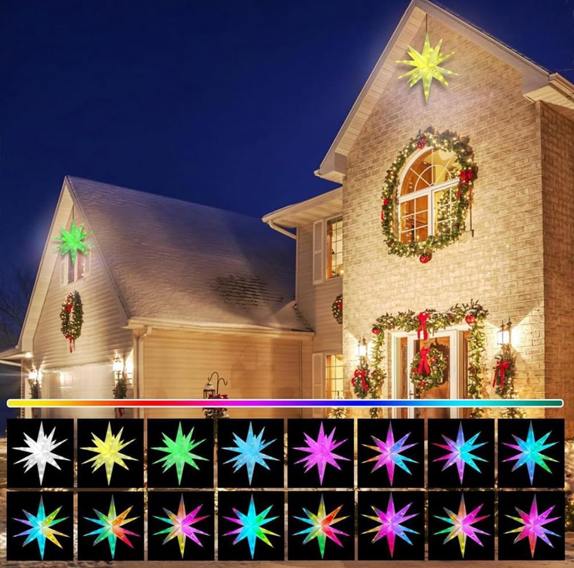 Stella Luminosa 3D RGB 60cm gestibile daTelecomando e App Bluetooth IP44 31V Luci per Esterni e Interni, Effetti Musicali, Decorazioni Natalizie Balconi e Puntale Albero