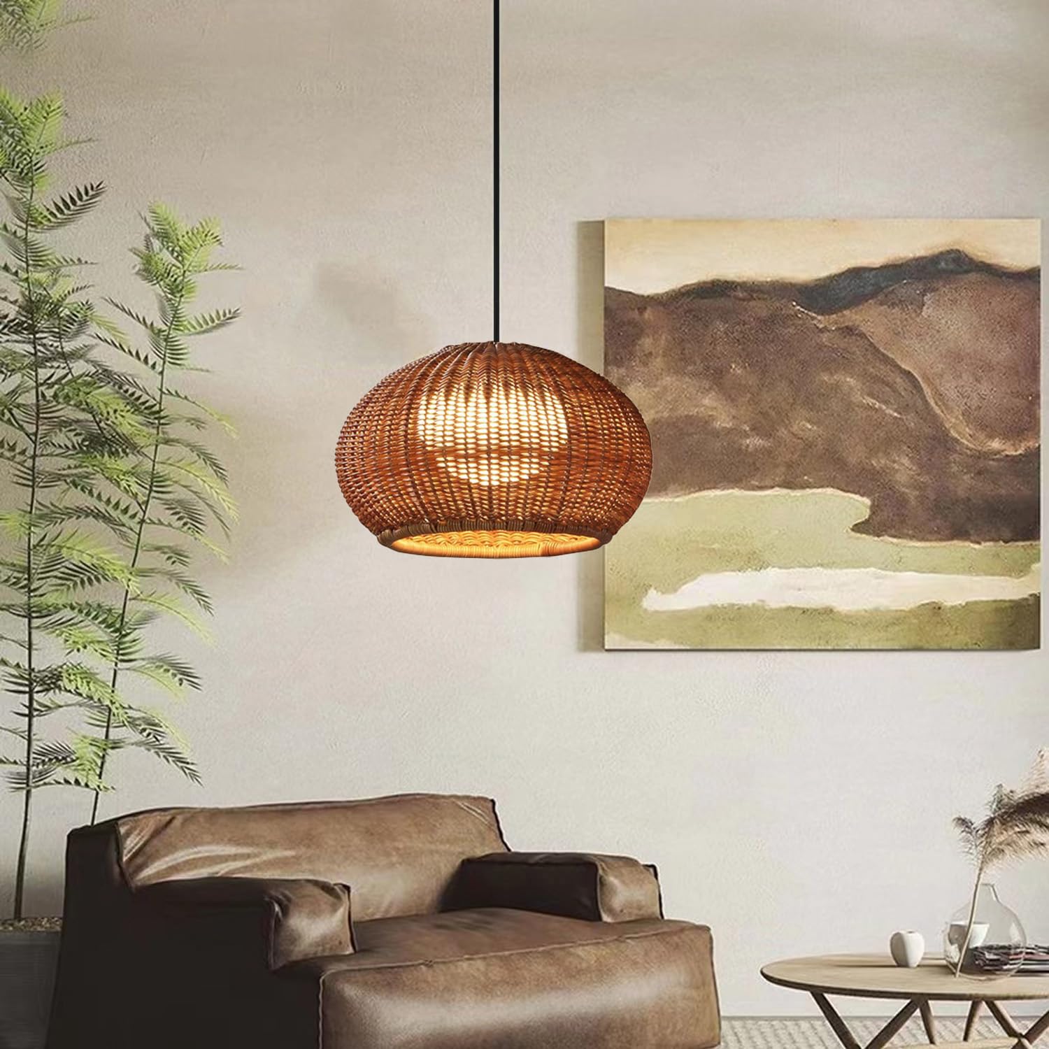 MIXL- Hand-Woven Rattan Pendant Light,Waterproof Outdoor Lighting
