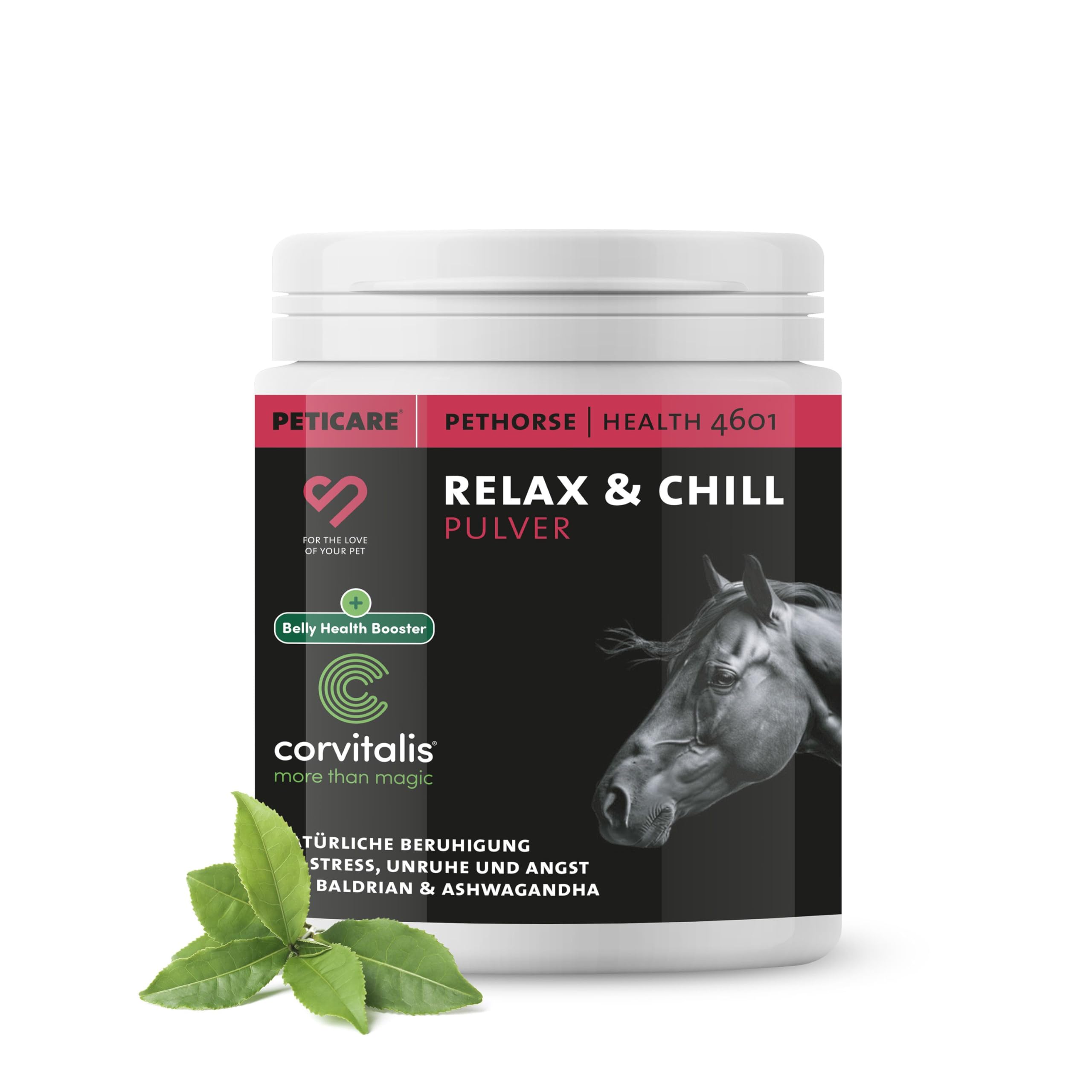 Peticare Relax-Mix Pulver für Pferde | Beruhigendes Ergänzungsfutter-Mittel | Natürliche Inhaltsstoffe, mit Baldrian & Ashwagandha | Stressabbau & Entspannung | petHorse Health 4601