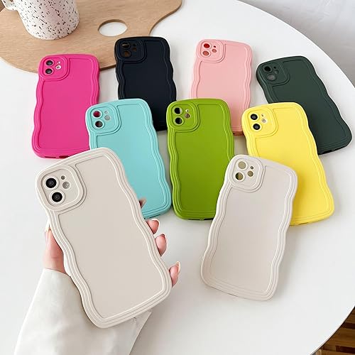 Miniatura 2 de Caseative Funda para iPhone 11, funda suave de color sólido con marco de onda rizada (azul)