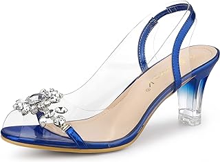 Women's Clear Slingback Flower Rhinestone Peep Toe Heels Sandals