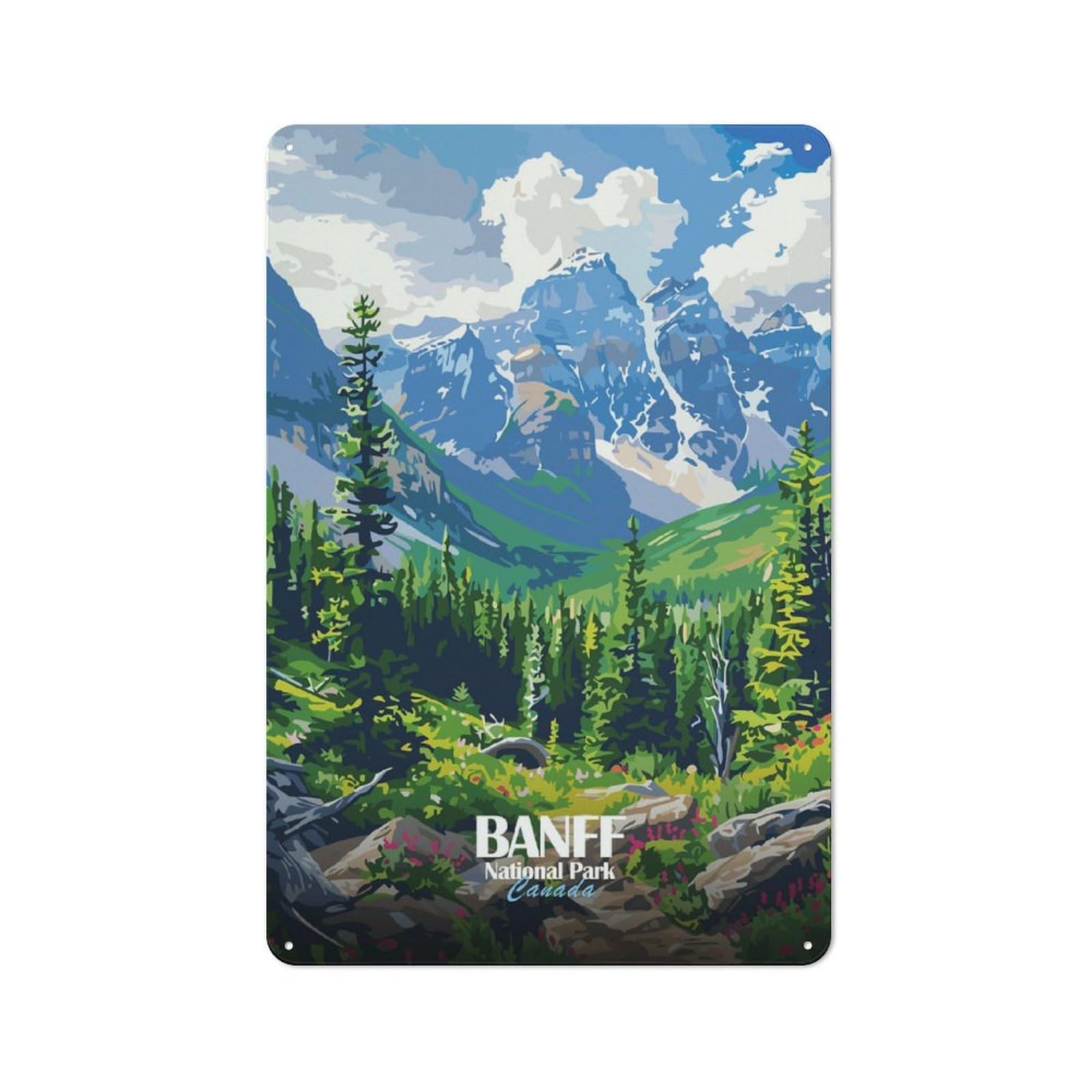Junmoney Style-21 Vintage Tin Sign 30X20cm With Banff National Park Canada Illustration For Bar Or Restaurant, Suited To Bar Decor Enthusiasts