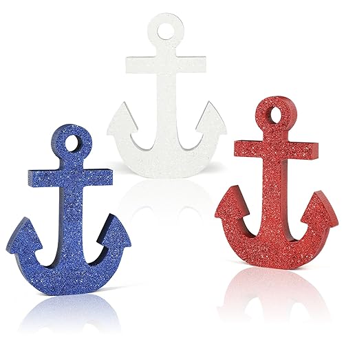 COCHIE Wooden Anchor Nautical Decorations Set of 3, Double-Sided Summer