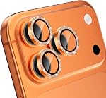 CloudValley Glitter Camera Lens Protector for iPhone 17 Pro/iPhone 17 Pro Max, Anti-Scratch HD Tempered Glass, Shatterproof Metal Ring Cover, Easy Installation, Glitter Titanium Orange