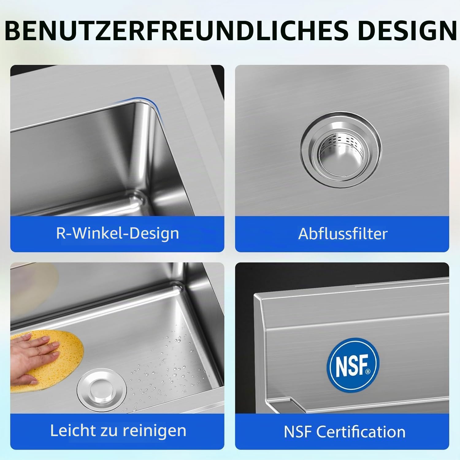 Küchenspüle Spültisch freistehend Edelstahl Waschbecken mit Schüssel Wasserhahn, Ablage, Kalt- Und Warmwasserleitung, Kommerzielles Spülenset für Küche, 70x50x86 cm