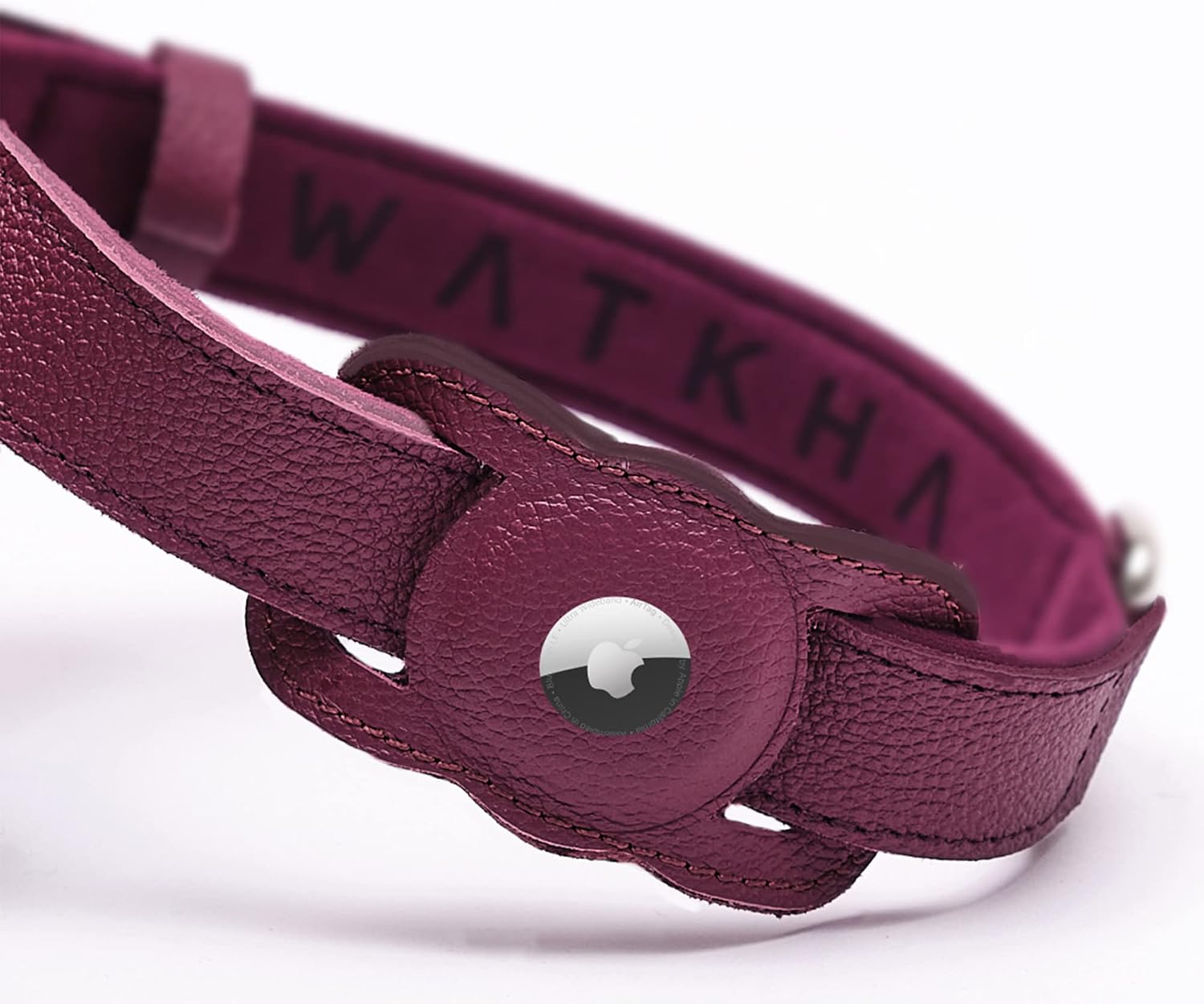 WATKHA%100 Leather Dog Collar with Well Balanced Airtag Holder Desgined to Prevent Falling Airtag Holder Small Dog Collars for Female…