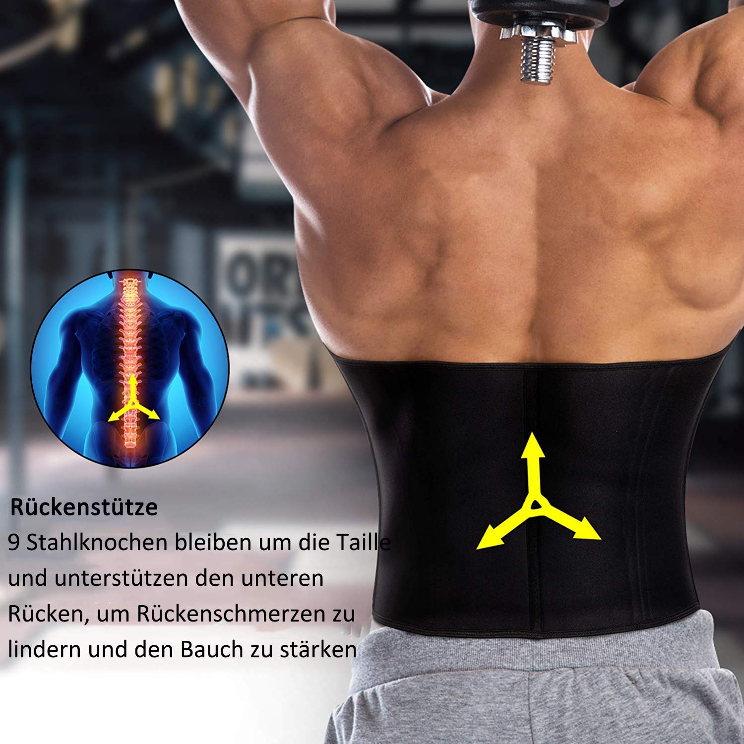 Gotoly Herren Bauchweggürtel Fitnessgürtel Body Shaper Schwitzgürtel Taillenmieder Verstellbarer Neopren Sauna Gürtel Gewichthebergürtel Rückenbandage