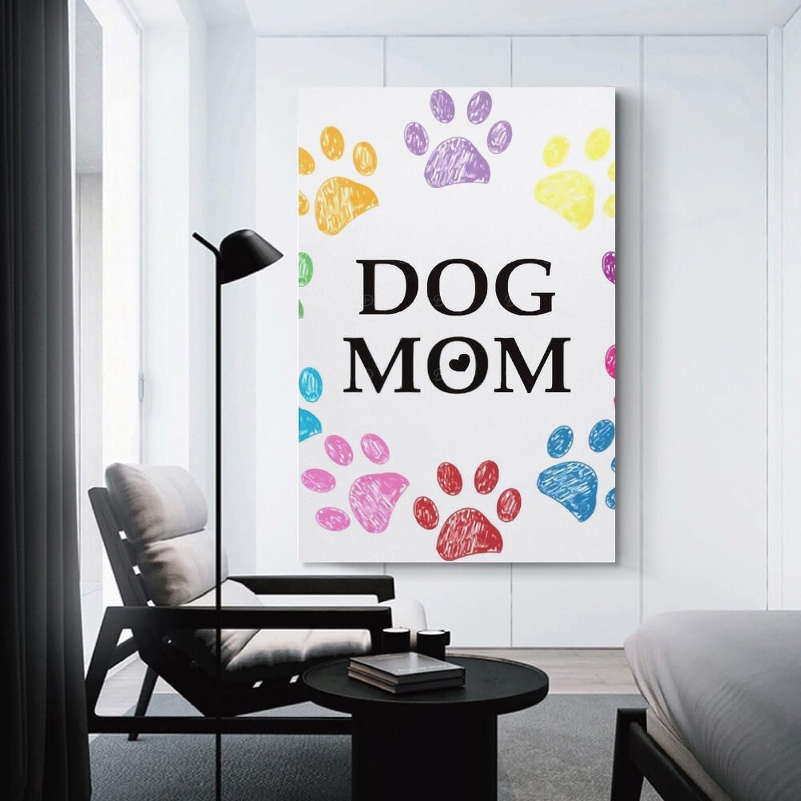 Junmoney Hanging Wall Art Colorful Paw Dog Mom, 24x36inch(60x90cm), for Wall Displays, Bedrooms Or Room Updates, Decorative Artwork with Flexible Styling