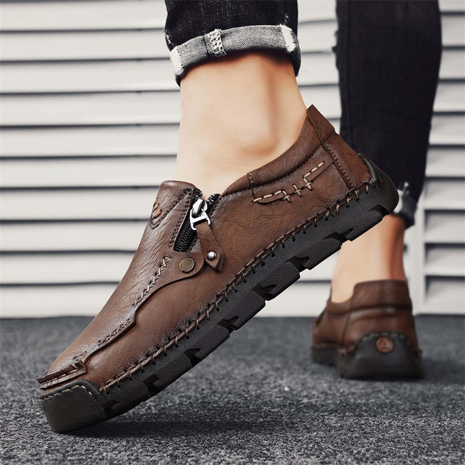 Halbschuhe Herren Leder Freizeitschuhe Mit Reissverschluss Sportlich Lederschuhe Flache Sohle Turnschuhe rutschfest Atmungsaktive Slipper Bequeme Casual Sportschuhe Schlupfschuhe