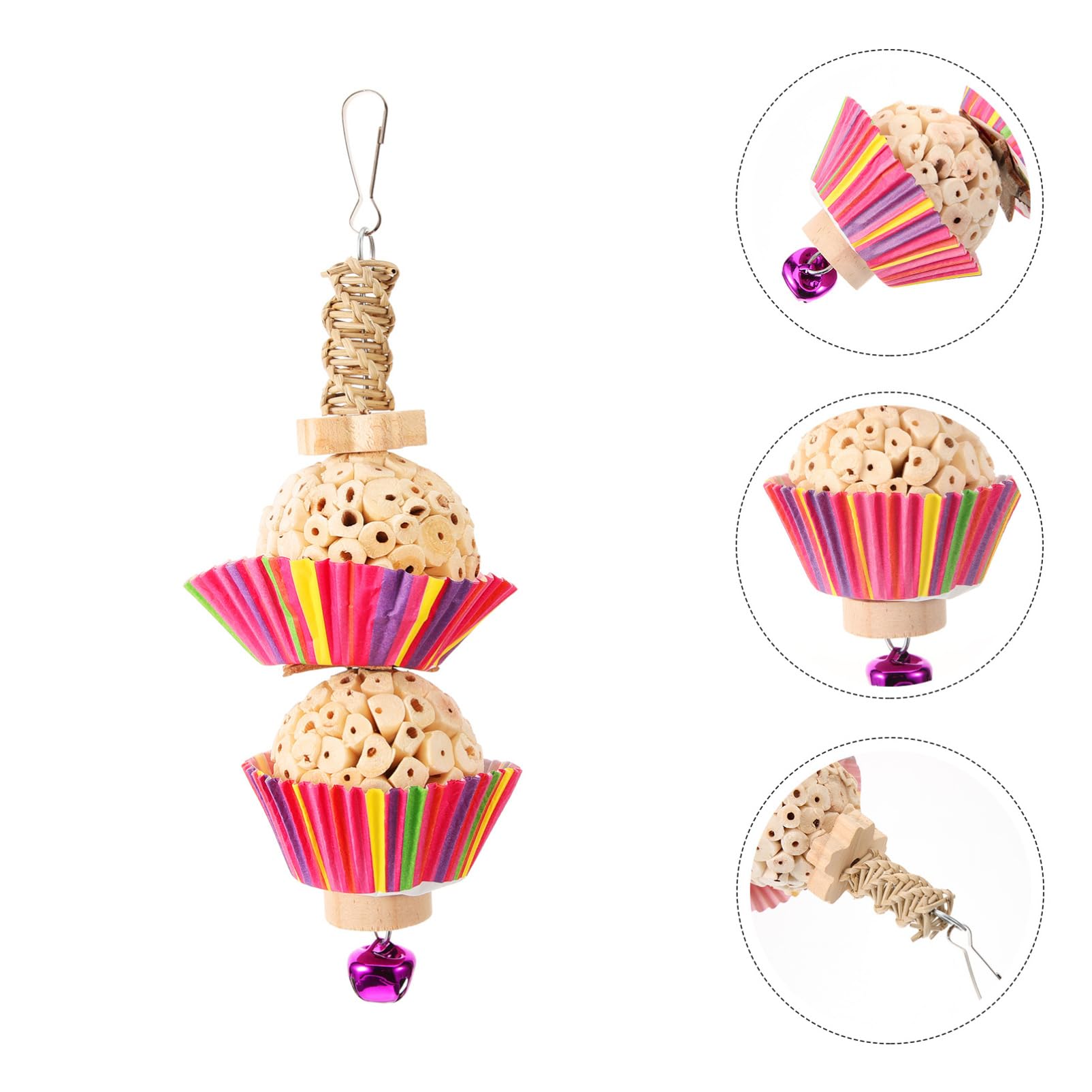 Happyyami Jouet à Mâcher pour Oiseaux Accessoire Suspendu pour Perroquets Jouet De Bricolage Vigne Naturelle avec Deux Boules pour Divertissement Oiseaux