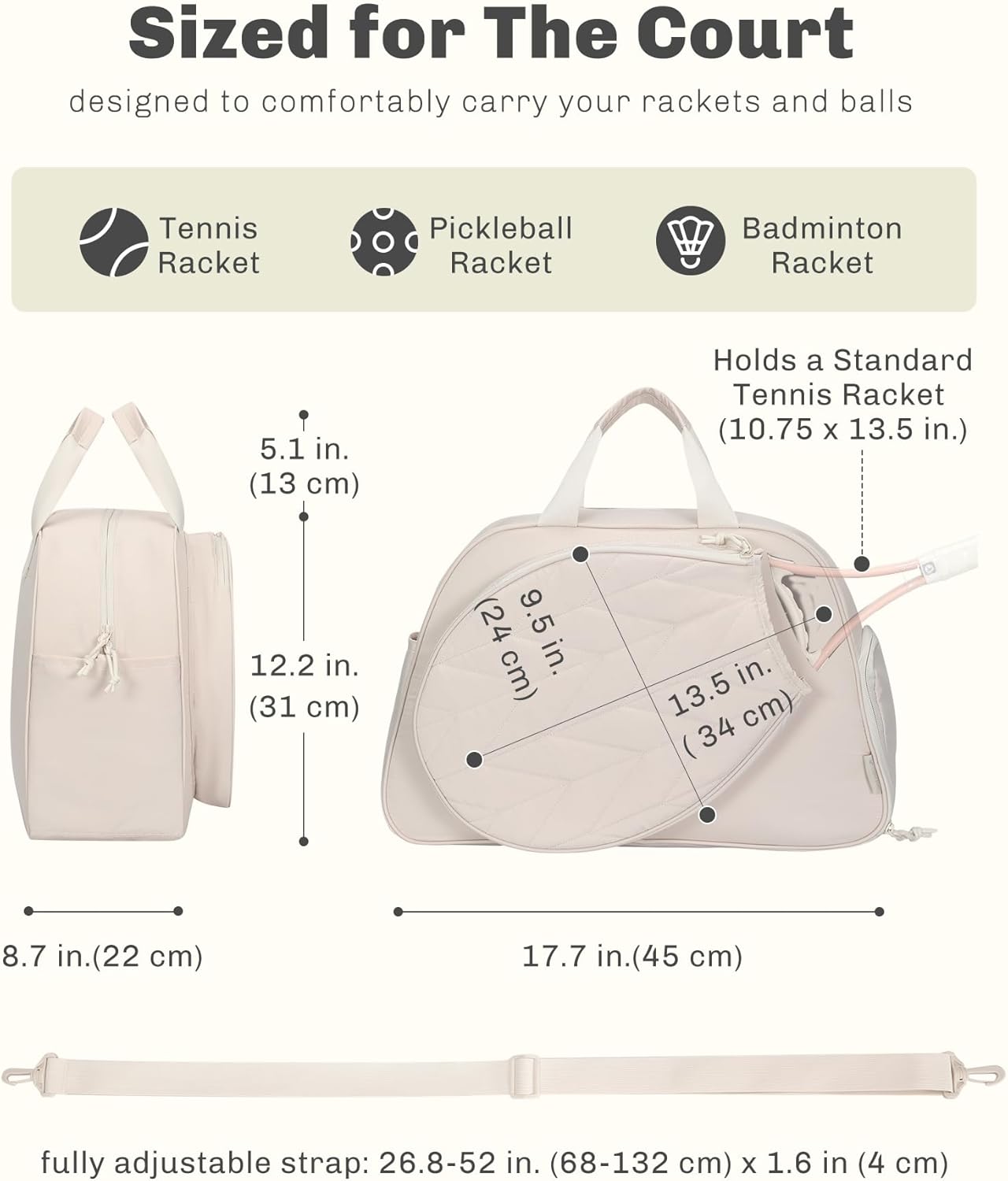 Hynes Eagle Pickleball Bag Tennis Gym Bag for Women Holds 2 Rackets with Shoe Compartment & Wet Pocket Sport Duffle Bag 17 inches Laptop Overnight Weekender - Image 7