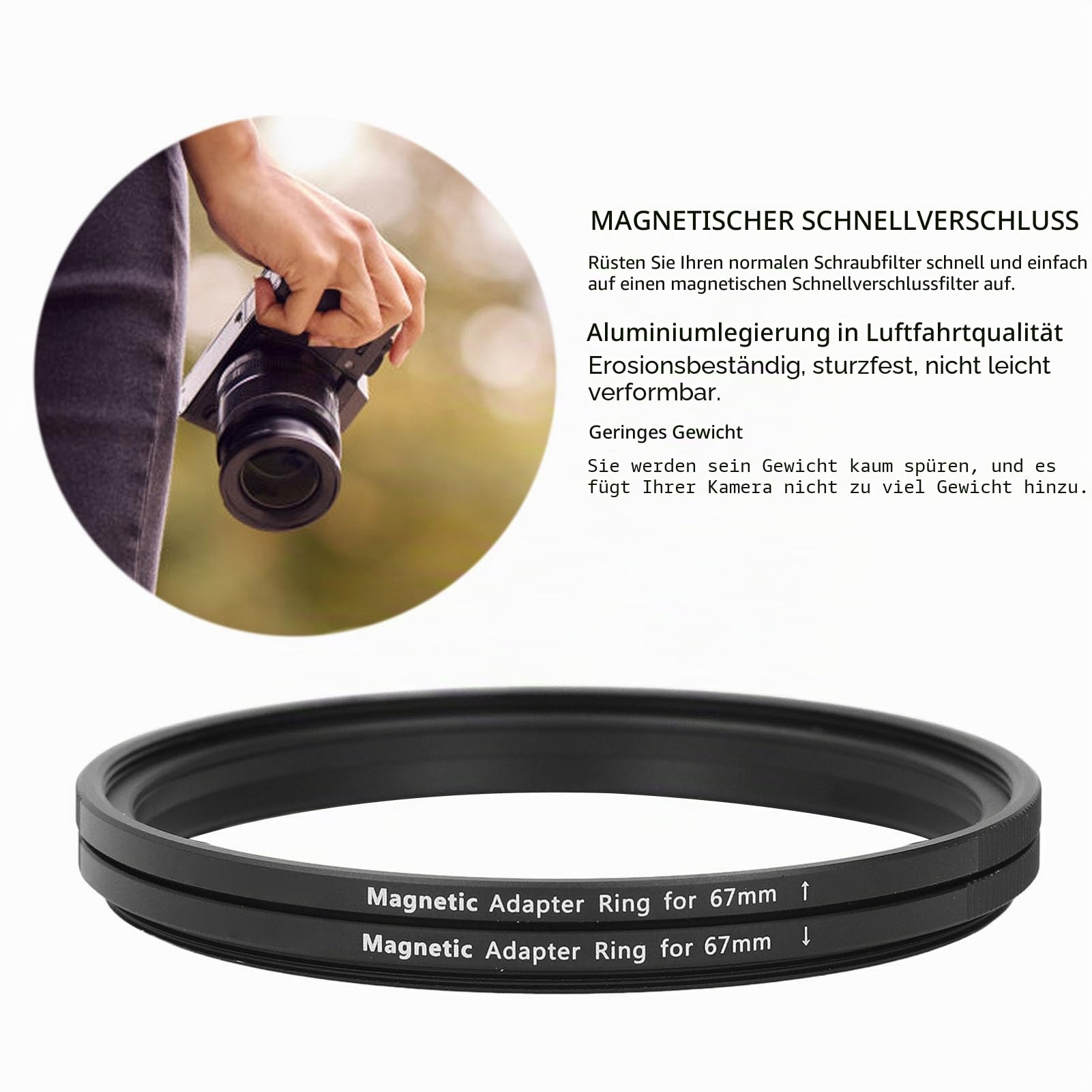 Ringfilter-Adapter, 67 Mm auf 67 Mm Kamera-Filterring, Gewindefilter aus Aluminiumlegierung auf Magnetfilter-Adapterring, Schnellverschluss für Einfache Installation