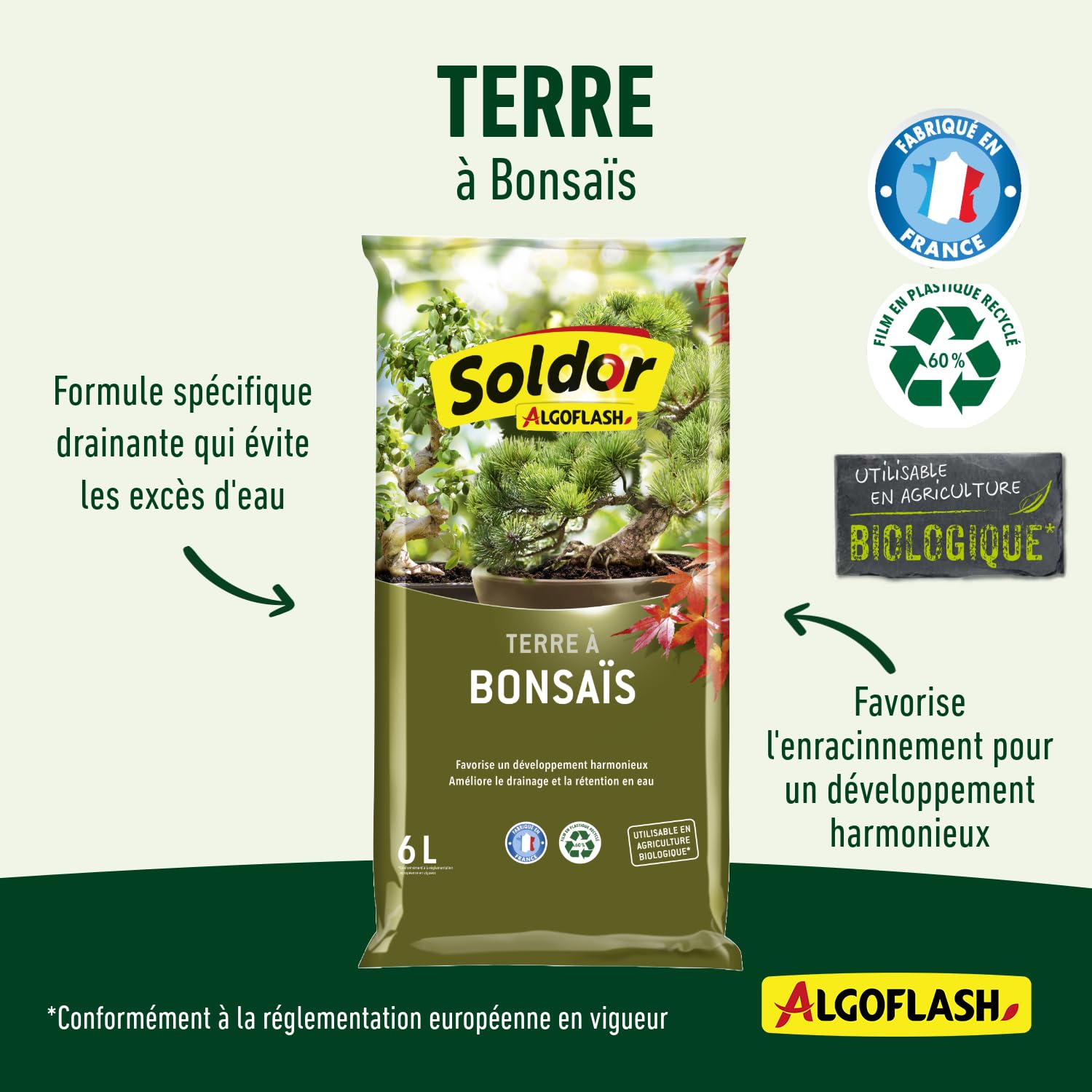 Algoflash Terre à Bonsaïs, UAB, Prêt à l'Emploi, Fabriqué en France, 6 L, TBONZ6