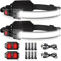 Vista 10 de linterna LED recargable USB con luz de 1000 lúmenes, haz amplio de 230°, luz roja trasera, luz de diadema superbrillante, linternas impermeables