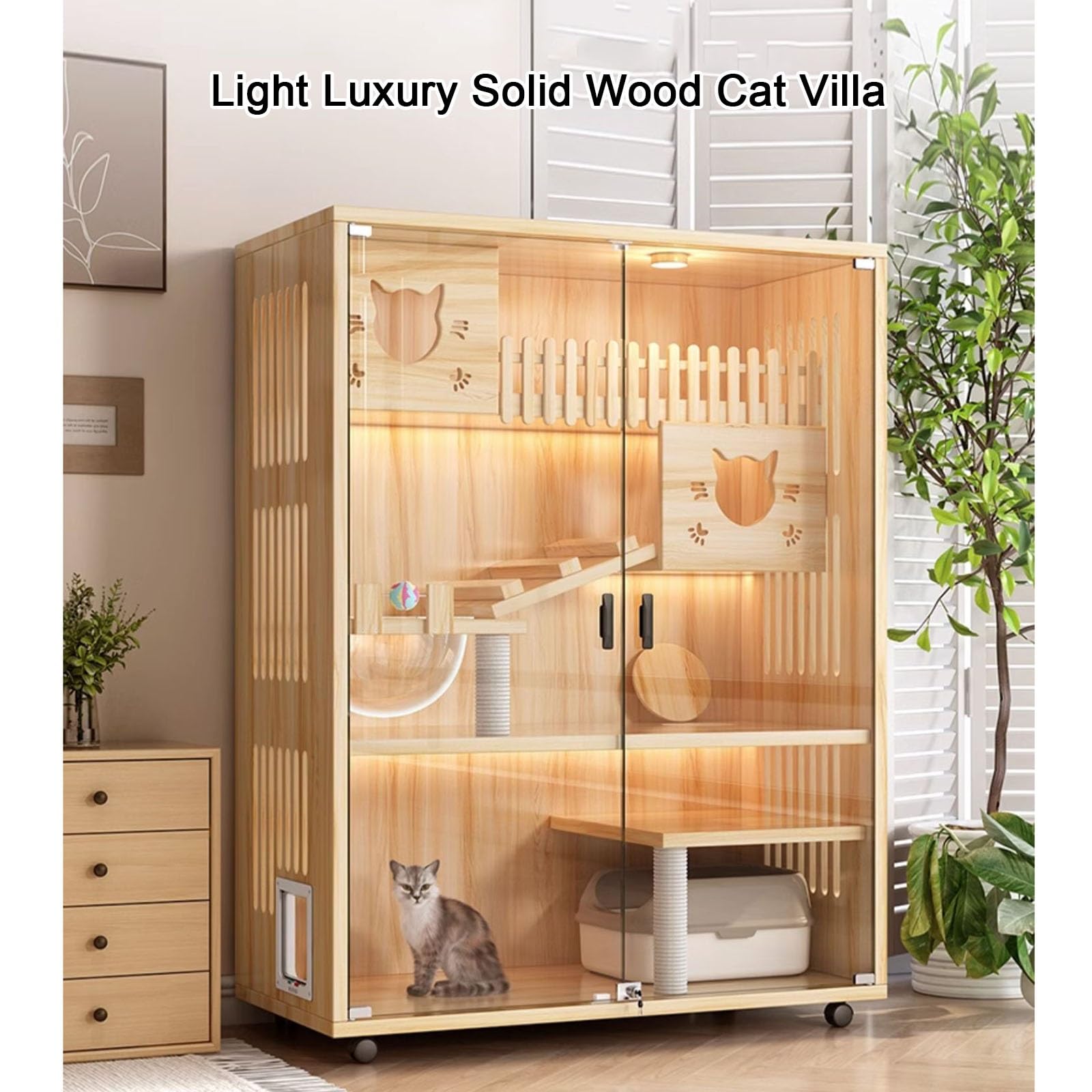 Amazon.co.jp: ガラスドア付き猫ケージ、猫ヴィラ、キャットステップ