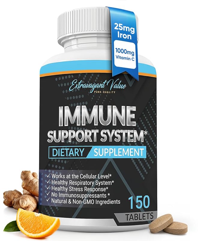 Extravagant Value Suplemento de Vitamina C com Ferro e Gengibre 1000 mg + 25 mg + 25 mg, 150 comprimidos