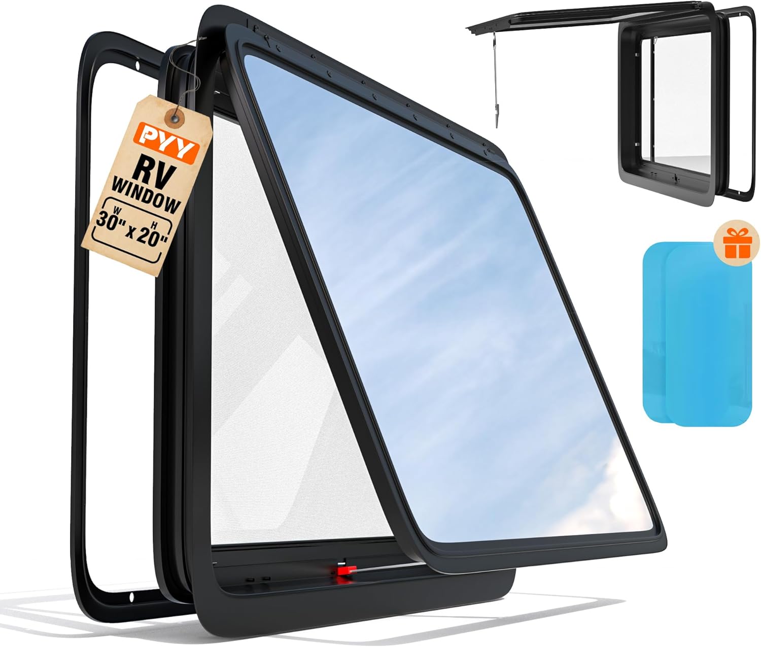 PYY RV Window Camper Window Replacement 36" W X 22" H RV Window with Screen & Trim Ring For 2" Wall Thickness Horizontal RV Emergency Exit Window for Camper Vans Trailers Motorhomes DOT certified