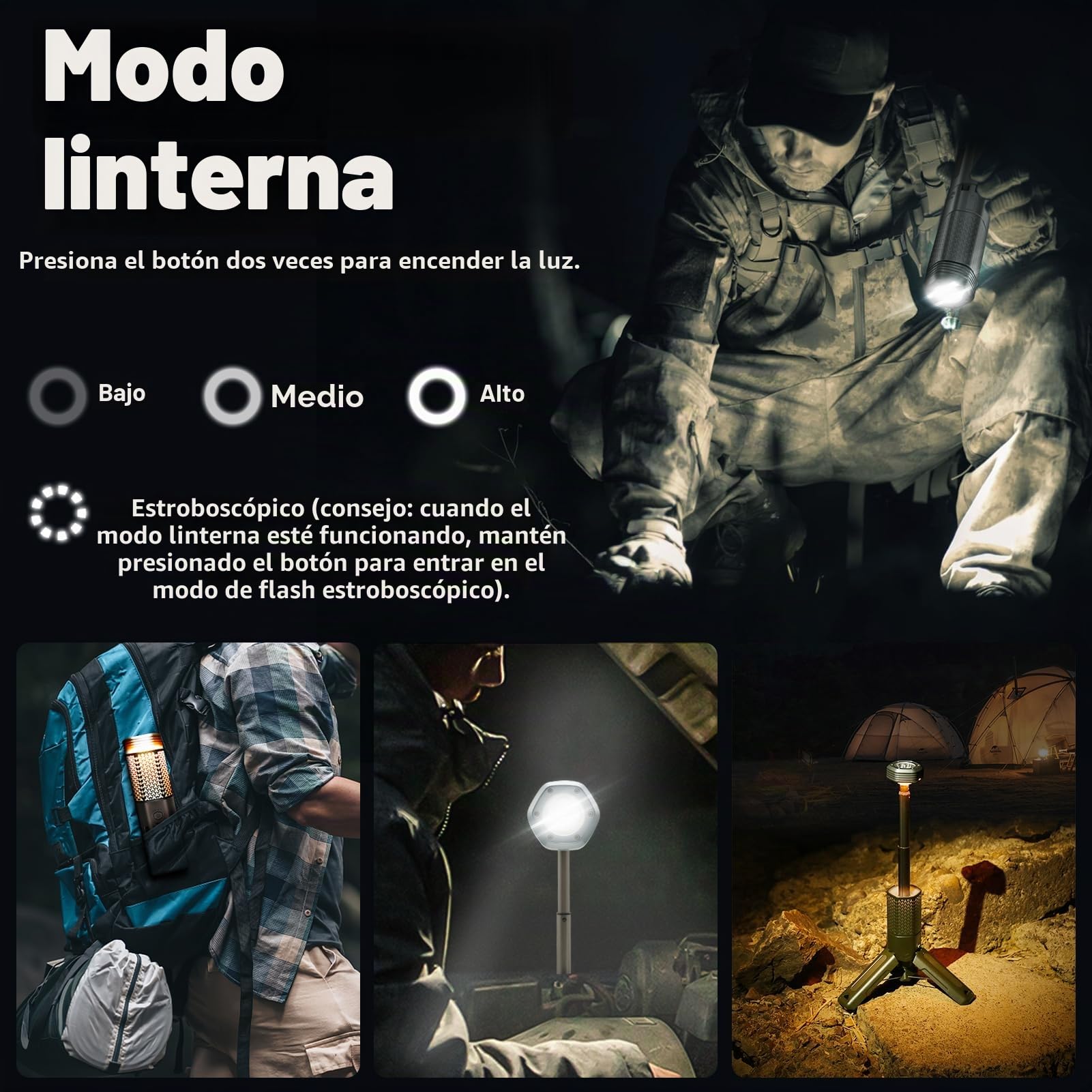 LED Exterior Luz Lampara Linterna Camping Recargable Retráctil, Máximo 35 Horas de Funcionamiento, Batería de 10500mAh, Linternas LED Alta Potencia Para Camping Senderismo Pesca Emergencia