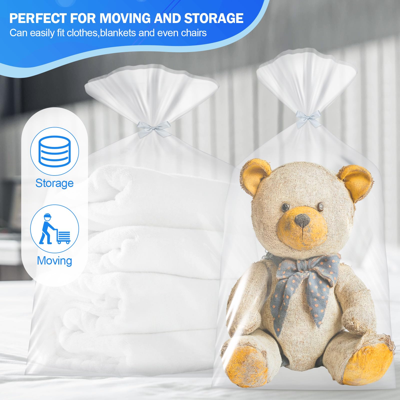 Sac De Rangement Plastique Transparent Lot De 10 Sacs De Rangement Extra Larges En Plastique Transparent 100 X 150 Cm Grand Sac De Rangement De Grande Capacite 227 L Pour Bagages Valises