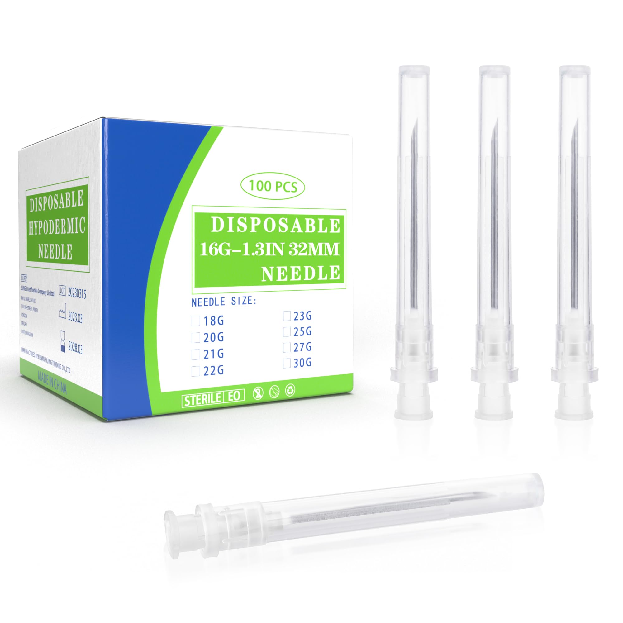 Photo 1 of 16 Gauge 1.25 Inch Disposable Needles with Caps for Scientific and Lab Dispensing, Individually Wrapped, Box of 100
