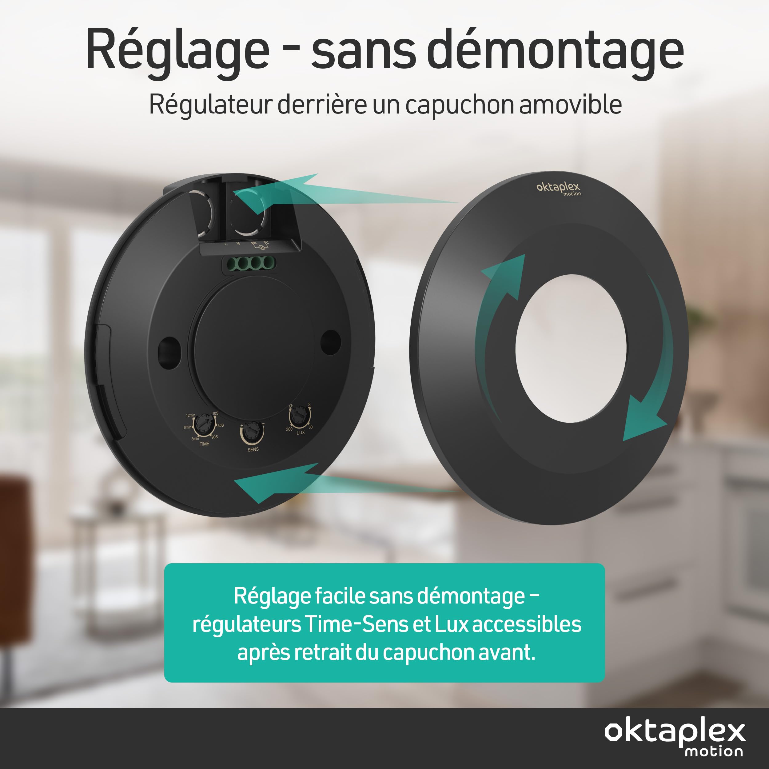 Oktaplex Isa Lot de 2 détecteurs de présence 24 GHz Noirs | Ultra-plats 22mm capteurs haute fréquence 360° pour plafond