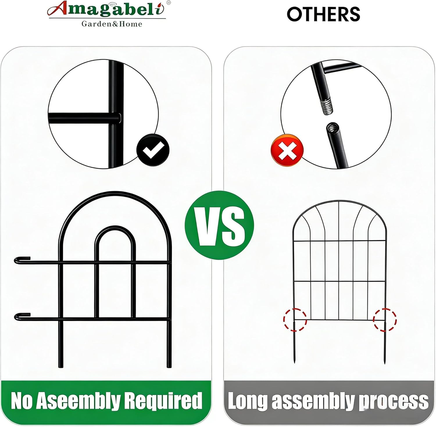AMAGABELI 35 Panels 18in(H)×50ft(L) Decorative Garden Fence No Dig Rustproof Metal Pre-Linking Fence Panels Garden Edging Border Animal Barrier Fencing for Flower Beds Yard Patio Outdoor Decor Black