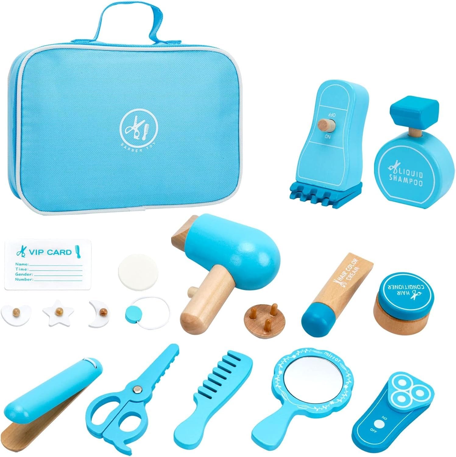 Wudly Wooden Hair Dresser Play Set – Kids’ Pretend Hair Salon with Mirror, Comb, Scissors, Hair Dryer & Styling Accessories for Imaginative Play 1