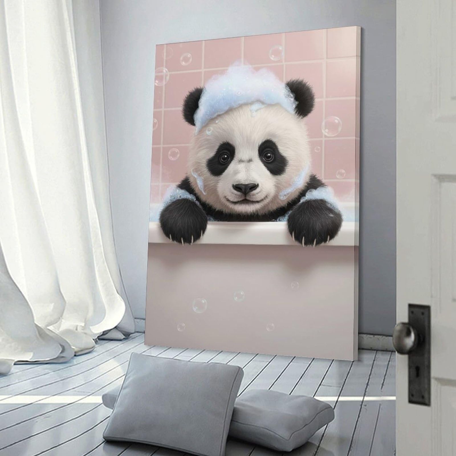 Junmoney Frame-Style-12 Panda Bath Time Room Decor Wall Art 12X18inch(30X45cm), For Lounge Decor, Offices Or Entryway Styling, A Flexible Wall Accent For Shared Spaces